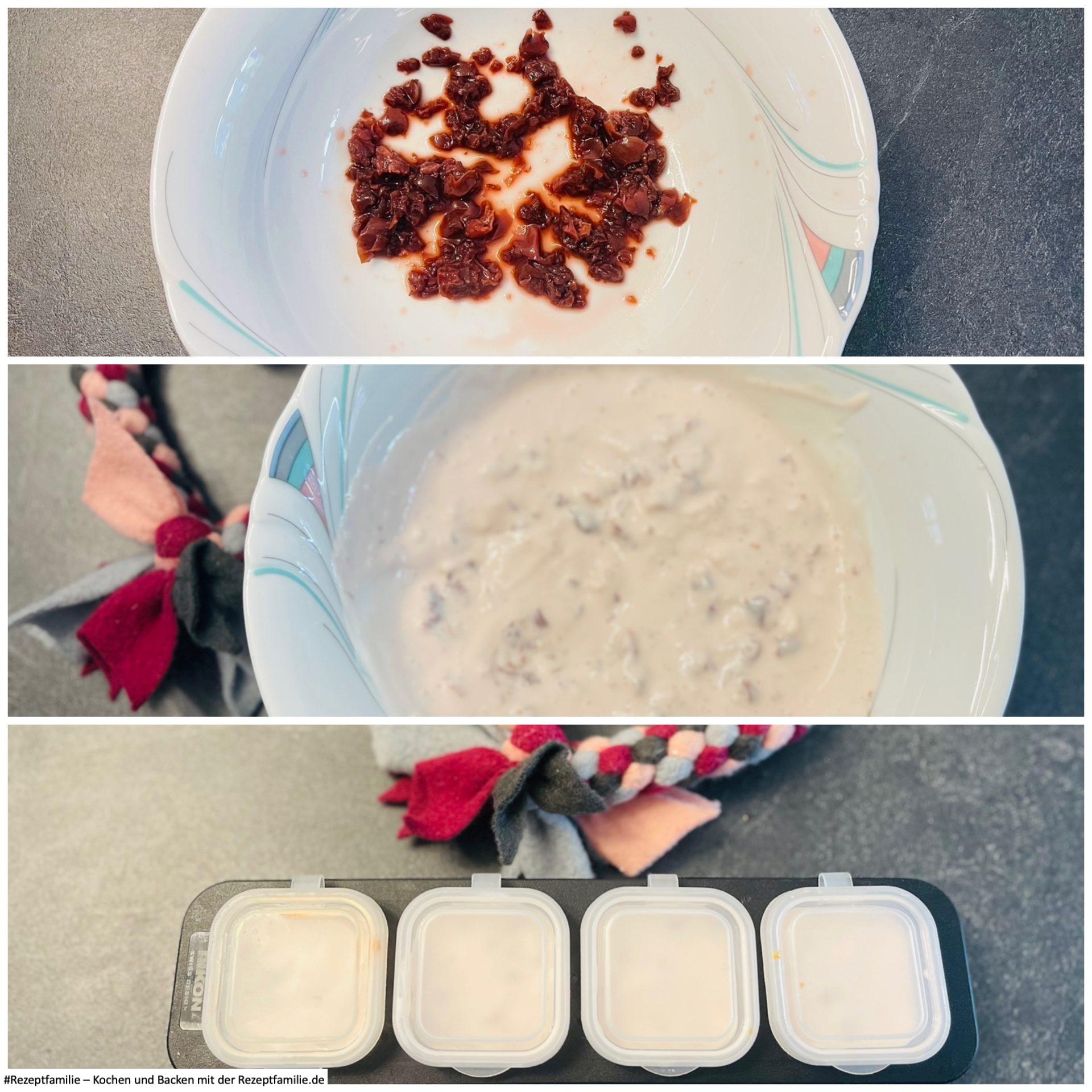 Zubereitung Kirscheis für Hunde - Rezept nach Doggi-Dog.com und vorgestellt von der Rezeptfamilie