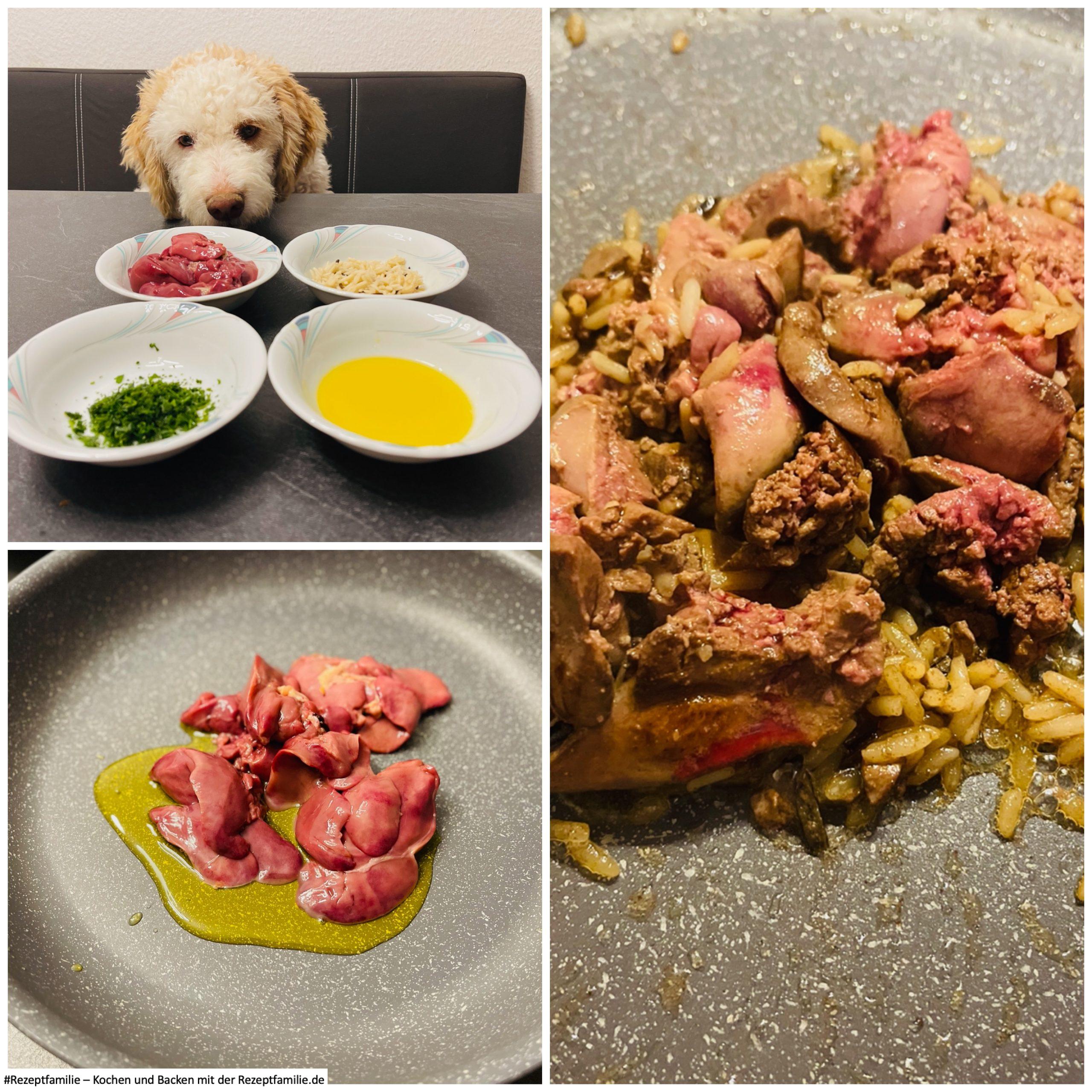 Zubereitung Geflügelleber Pfanne für Hunde - Rezeptfamilie ovrgestellt von Doggi-Dog.com