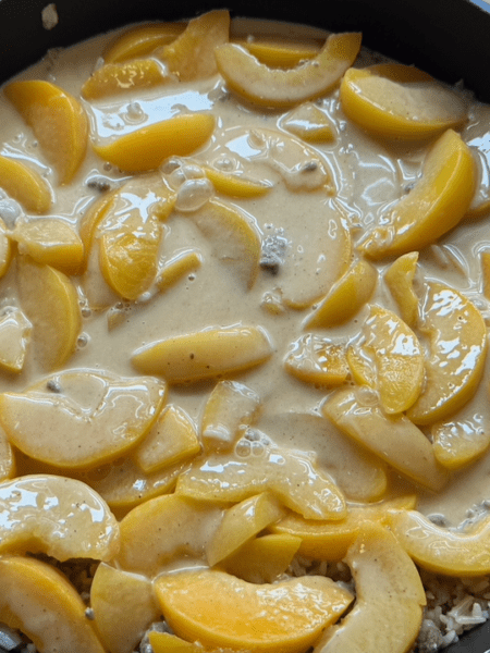 Süßer Hack-Reisauflauf mit Pfirsichen - Rezeptfamilie