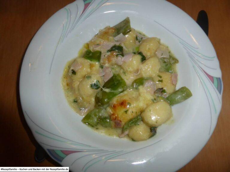 Gnocci-Zuckerschoten-Schinken-Auflauf
