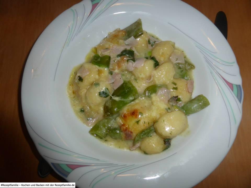 Gnocci-Zuckerschoten-Schinken-Auflauf
