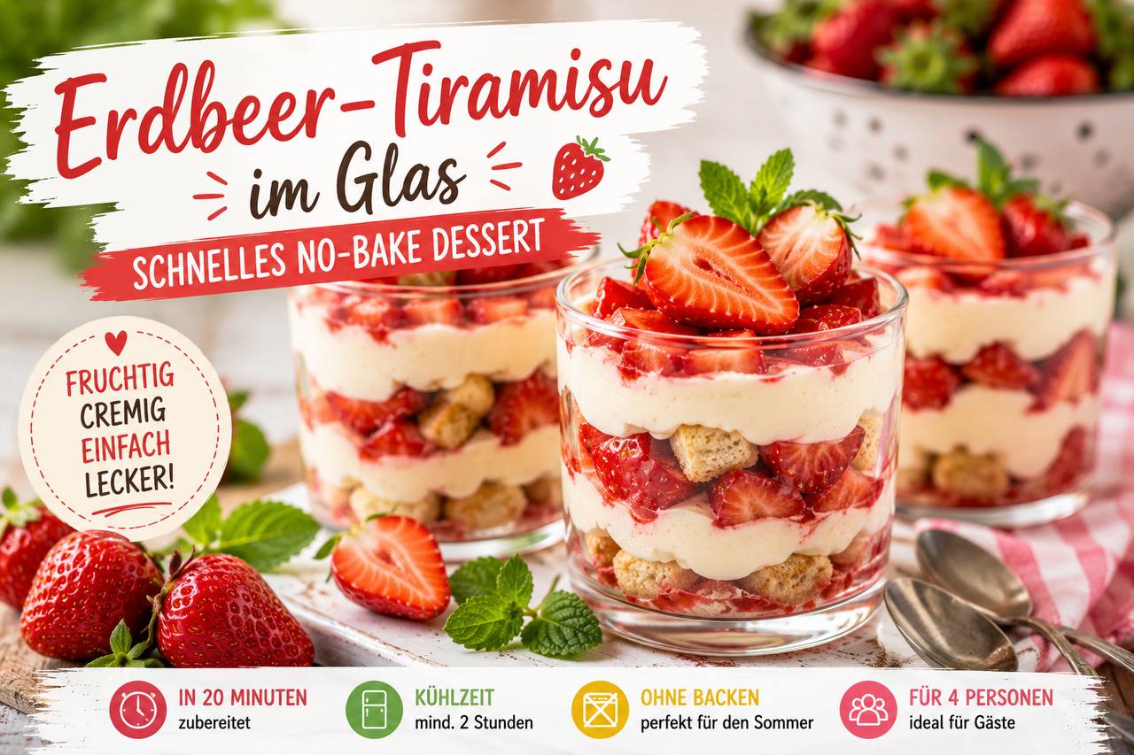 Erdbeer-Tiramisu im Glas – No-Bake Dessert mit frischen Erdbeeren