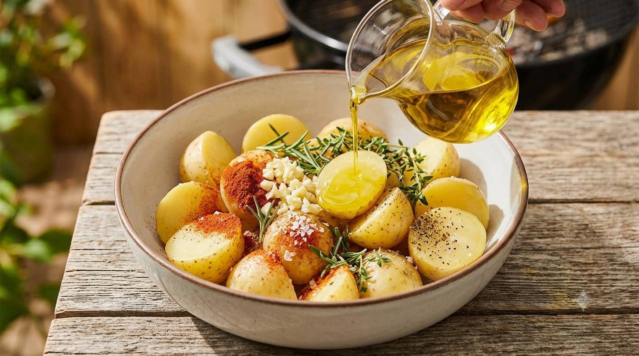 Gewürzte Kartoffeln vor dem Grillen
