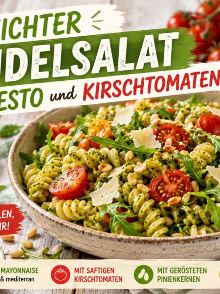 Leichter Nudelsalat mit Pesto und Kirschtomaten – sommerliches Rezept