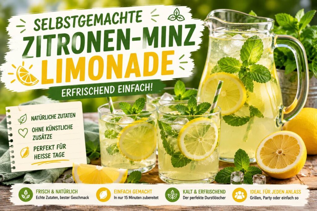 Selbstgemachte Zitronen-Minz-Limonade – erfrischender Sommerdrink