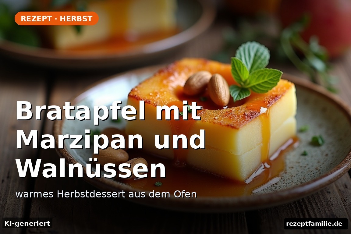 Bratapfel mit Marzipan und Walnüssen – Bratapfel mit Marzipan und Walnüssen – warmes Herbstdessert aus dem Ofen (KI-generierte Darstellung)