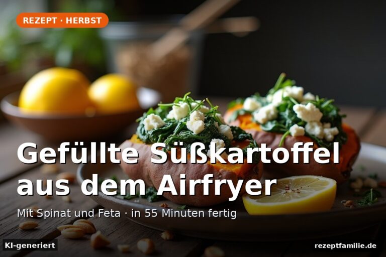 Gefüllte Süßkartoffel aus dem Airfryer mit Spinat und Feta