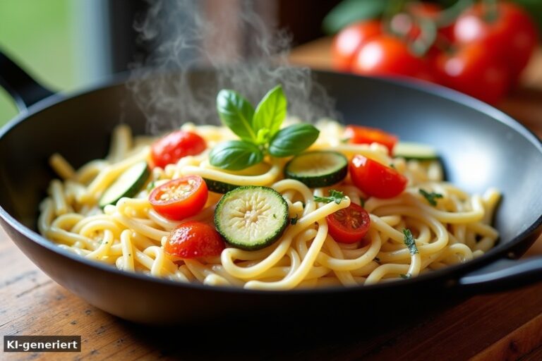 Kritharaki-Pfanne mit Tomaten und Zucchini