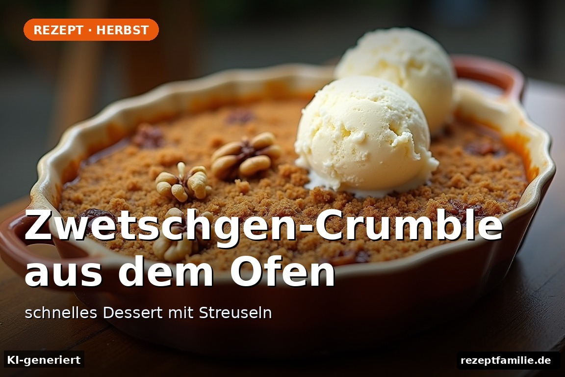 Zwetschgen-Crumble aus dem Ofen – Zwetschgen-Crumble aus dem Ofen – schnelles Dessert mit Streuseln (KI-generierte Darstellung)