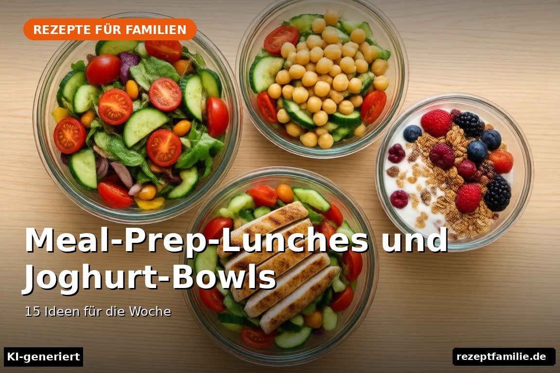 Meal-Prep-Lunches und Joghurt-Bowls zum Mitnehmen (KI-generierte Darstellung)