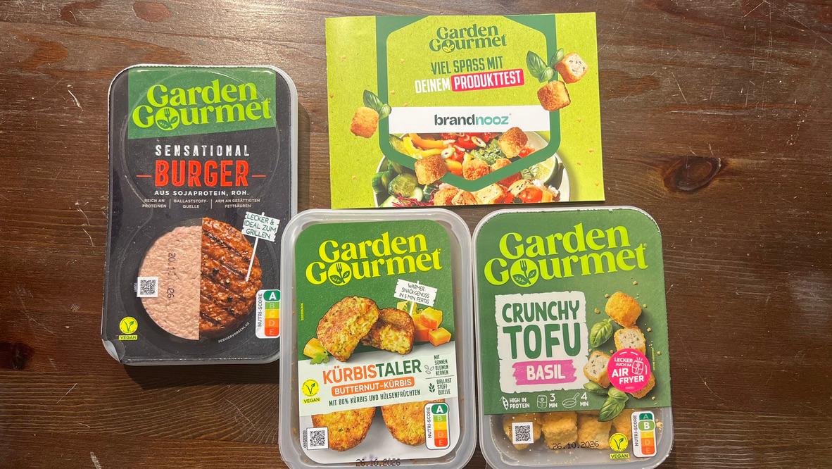 Garden Gourmet Produkttest-Paket von brandnooz mit veganen Burgern, Käsetalern und Crunchy Tofu