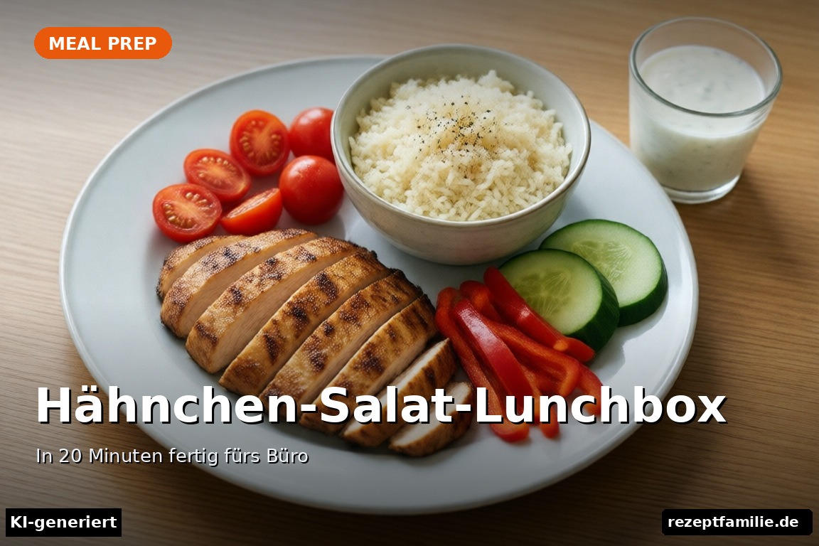 Hähnchen-Salat-Lunchbox mit Hähnchen, Reis und Gemüse