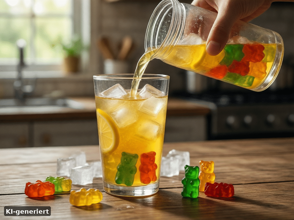Grusel Drinks für Halloween: Limonade mit Gummibären und Eis im Glas